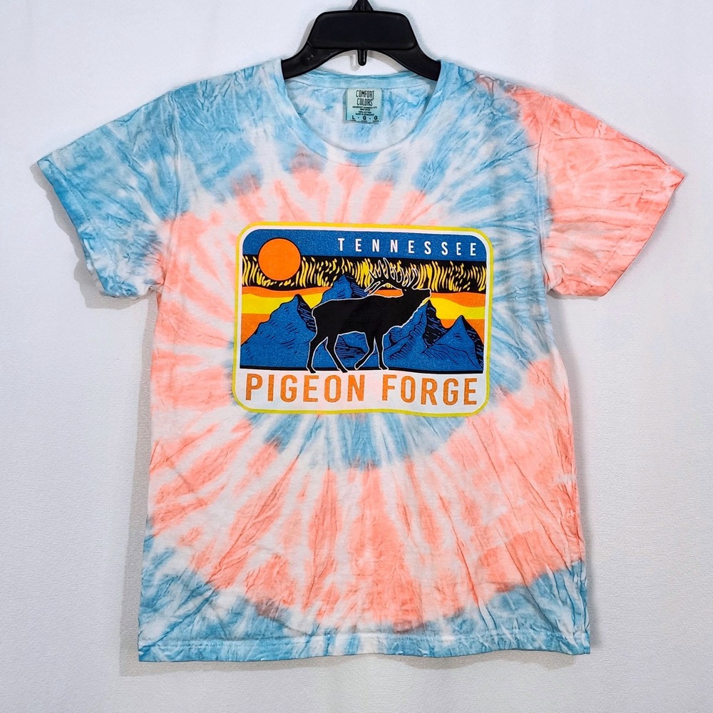 Comfort Colors Pigeon Forge Tennessee‎ Tie Dye Graphic T-Shirt Womens Large Elk